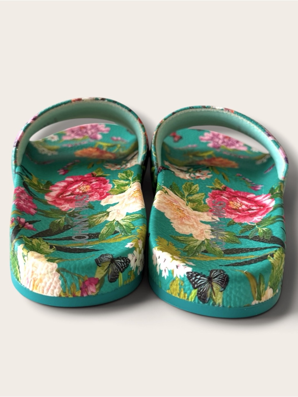 Johnny Was Teal Floral Slide Sandals - Picture 4 of 9